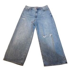 Express‎ Baggy Low Rise Stretch Distressed Jeans Womens Size 10S Wide Leg